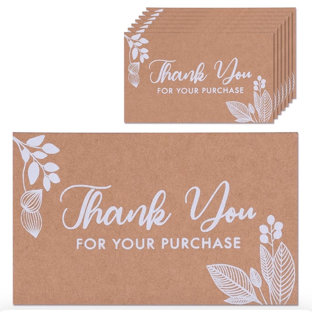 20 Kraft Thank You Cards with White Floral Design NWT